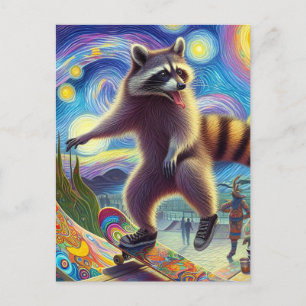 Skateboarden Schattige Surreal Raccoon Briefkaart