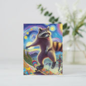 Skateboarden Schattige Surreal Raccoon Briefkaart (Staand voorkant)