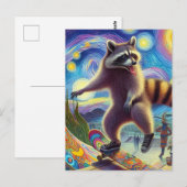 Skateboarden Schattige Surreal Raccoon Briefkaart (Voorkant / Achterkant)