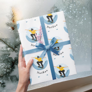 Skateboarden Silhouette en Kinder padnaam Cadeaupapier