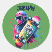 Skateboarden Skater Happy Birthday Monogram GR | Ronde Sticker (Voorkant)
