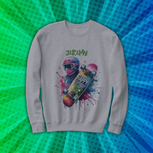 Skateboarden Skater Happy Birthday Monogram Grijs Trui