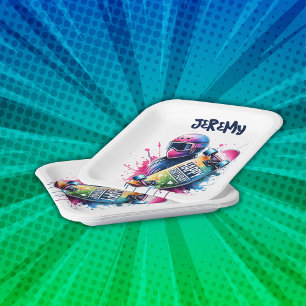 Skateboarden Skater Happy Birthday Monogram   Papieren Bordje