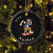 Skateboarden Skater Name & Year Striped Keramisch Ornament