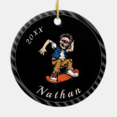 Skateboarden Skater Name & Year Striped Keramisch Ornament (Achterkant)