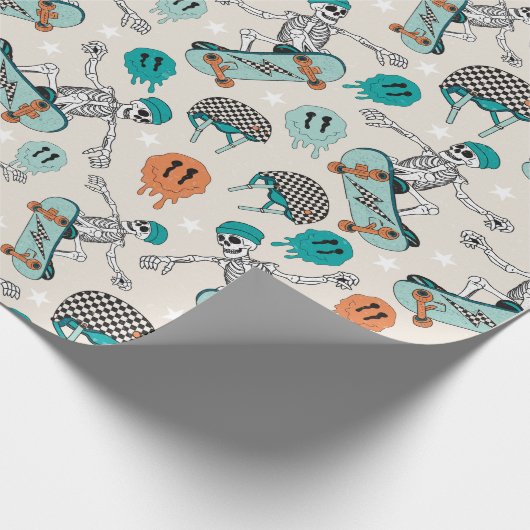 Skateboarden Skeleton Party inpakpapier (Hoek)