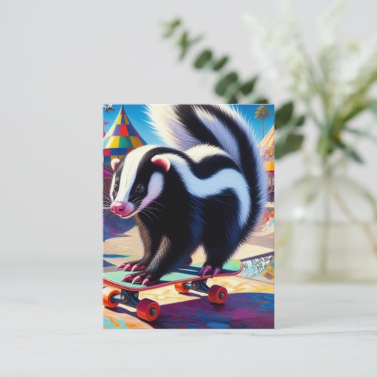 Skateboarden Skunk Briefkaart (Staand voorkant)