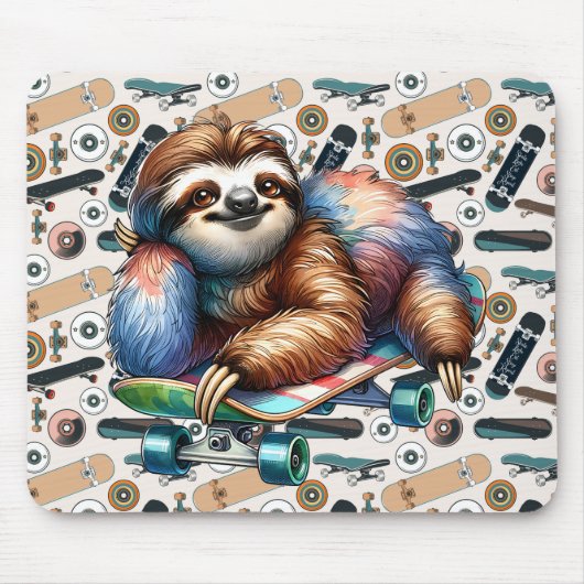 Skateboarden Sloth Mousepad Muismat (Voorkant)