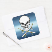 Skateboarden sticker met schedel blauw wit (Envelop)