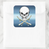 Skateboarden sticker met schedel blauw wit (Tas)
