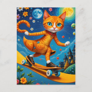 Skateboarden Surreal Ginger Cat Briefkaart
