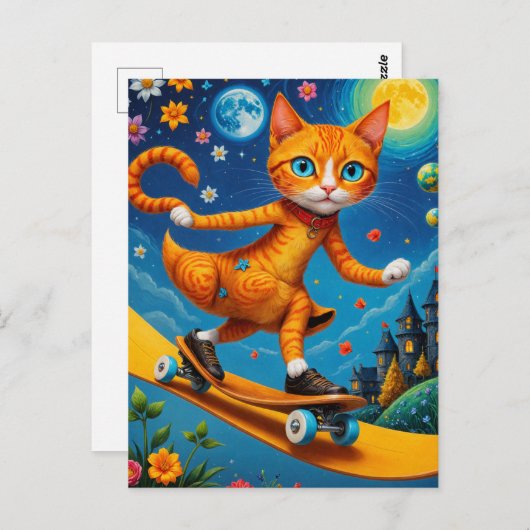 Skateboarden Surreal Ginger Cat Briefkaart (Voorkant / Achterkant)