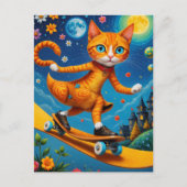 Skateboarden Surreal Ginger Cat Briefkaart (Voorkant)