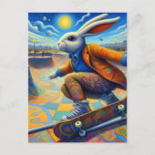 Skateboarden Surreal Kleurrijk en Leuk Konijn Briefkaart (Voorkant)