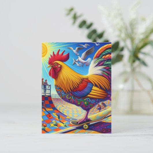 Skateboarden Surreal Kleurrijke en Leuke Haan Briefkaart (Staand voorkant)