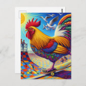 Skateboarden Surreal Kleurrijke en Leuke Haan Briefkaart (Voorkant / Achterkant)