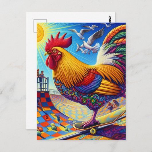 Skateboarden Surreal Kleurrijke en Leuke Haan Briefkaart (Voorkant / Achterkant)