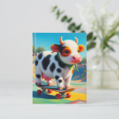 Skateboarden Surreal Kleurrijke en Leuke Koe Briefkaart (Staand voorkant)