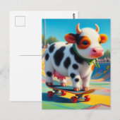 Skateboarden Surreal Kleurrijke en Leuke Koe Briefkaart (Voorkant / Achterkant)