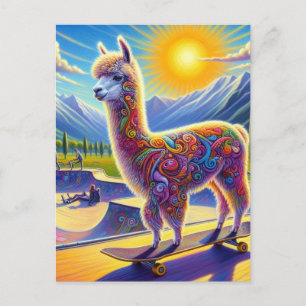 Skateboarden Surreal Schattig Alpaca Briefkaart