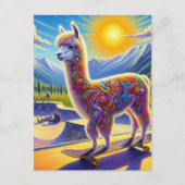 Skateboarden Surreal Schattig Alpaca Briefkaart (Voorkant)