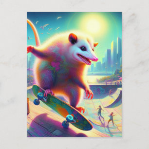 Skateboarden Surreal Schattig Opossum Briefkaart