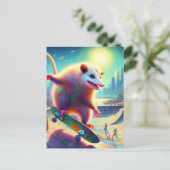 Skateboarden Surreal Schattig Opossum Briefkaart (Staand voorkant)