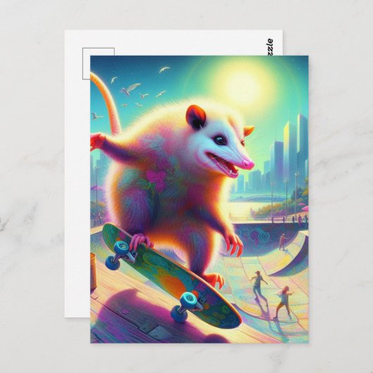 Skateboarden Surreal Schattig Opossum Briefkaart (Voorkant / Achterkant)