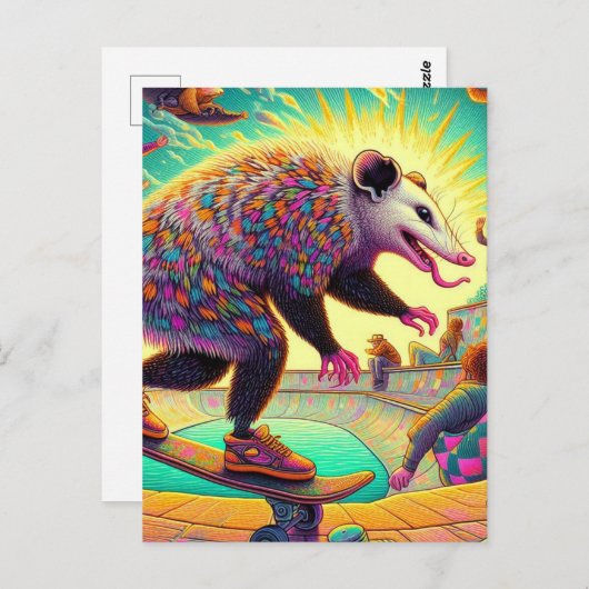 Skateboarden Surreal Schattig Opossum Briefkaart (Voorkant / Achterkant)