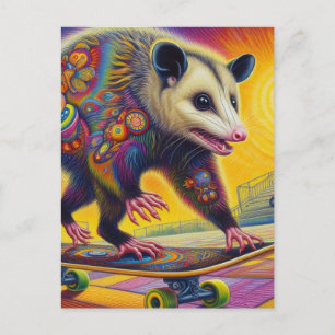 Skateboarden Surreal Schattig Opossum Briefkaart