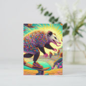 Skateboarden Surreal Schattig Opossum Briefkaart (Staand voorkant)