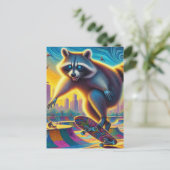 Skateboarden Surreal Schattig Raccoon Briefkaart (Staand voorkant)