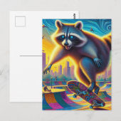 Skateboarden Surreal Schattig Raccoon Briefkaart (Voorkant / Achterkant)