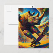 Skateboarden Surreal Schattige Rhino Briefkaart (Voorkant / Achterkant)