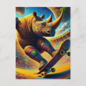 Skateboarden Surreal Schattige Rhino Briefkaart (Voorkant)