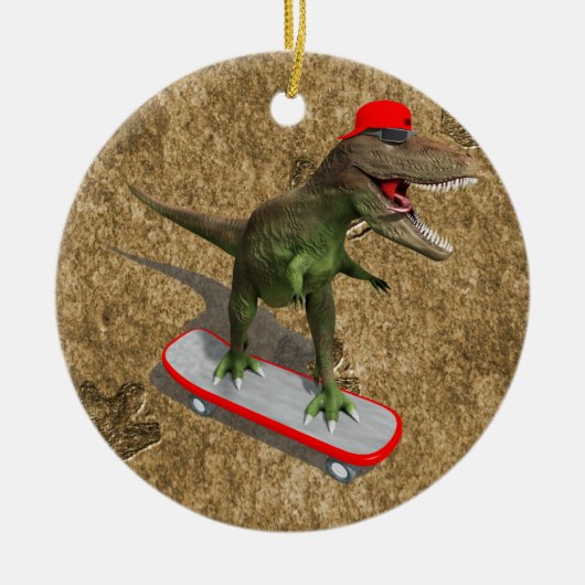 Skateboarden T-Rex Keramisch Ornament (Voorkant)