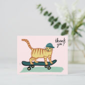 Skateboarden Tabby Cat DANK U Briefkaart (Staand voorkant)