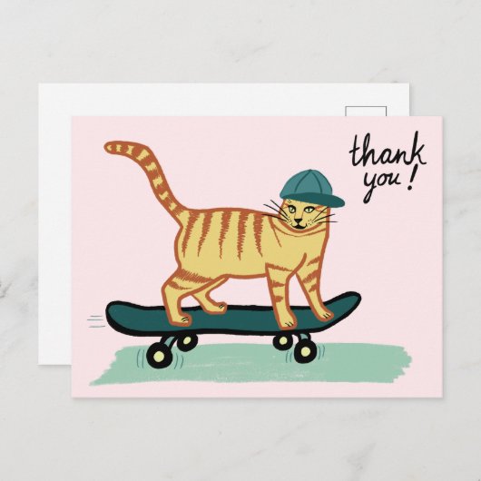 Skateboarden Tabby Cat DANK U Briefkaart (Voorkant / Achterkant)
