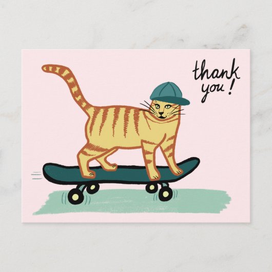 Skateboarden Tabby Cat DANK U Briefkaart (Voorkant)