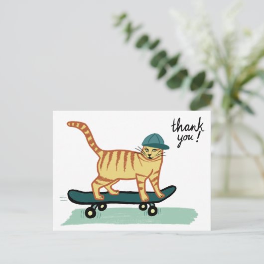 Skateboarden Tabby Cat DANK U Briefkaart (Staand voorkant)