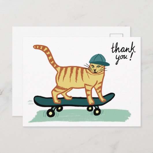Skateboarden Tabby Cat DANK U Briefkaart (Voorkant / Achterkant)