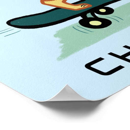 Skateboarden Tabby Cat Schattige AANGEPASTE TEKST Poster (Hoek)