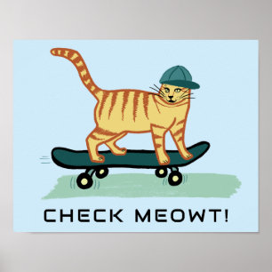 Skateboarden Tabby Cat Schattige AANGEPASTE TEKST Poster