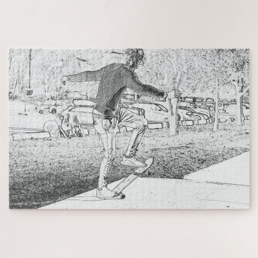 Skateboarden Trickster Sketch Legpuzzel (Horizontaal)
