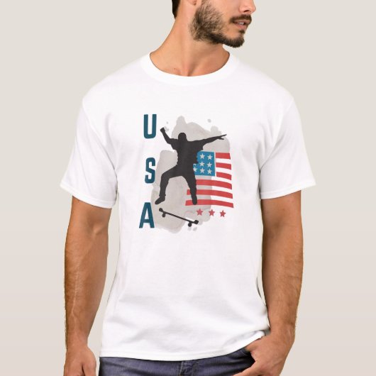 Skateboarden USA Ondersteuning Het Team T USA Flag T-shirt (Voorkant)