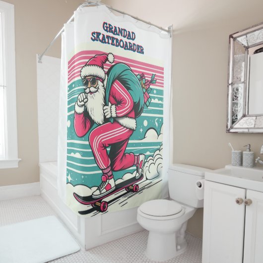 Skateboarden vader kerst douchegordijn (In situ)