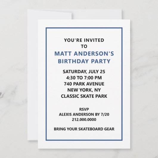 Skateboarden Verjaardagsfeestje Uitnodigingen (Achterkant)