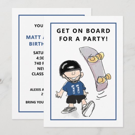 Skateboarden Verjaardagsfeestje Uitnodigingen (Voorkant / Achterkant)
