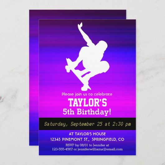 Skateboarden; Vibrant Violet Blue en Magenta Kaart (Voorkant / Achterkant)