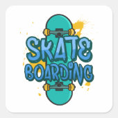 Skateboarden Vierkante Sticker (Voorkant)